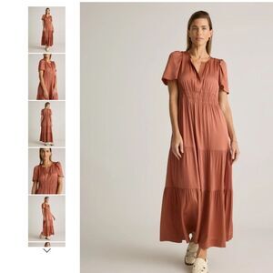Quince Washable Silk Stretch Fit and Flare Prairie Tired Pink Maxi Dress